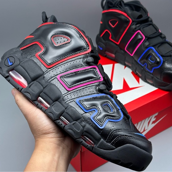 Nike Air More Uptempo Electric Black Red Men’s Shoes Retro New - Picture 3 of 14